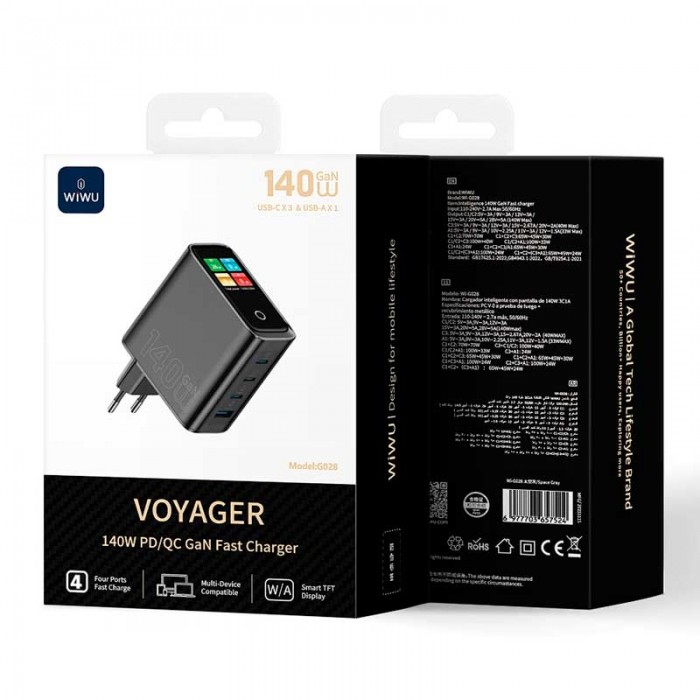 Зарядное устройство Wiwu Voyager 140W PD/QC GaN Fast Charger (Wi-G028)